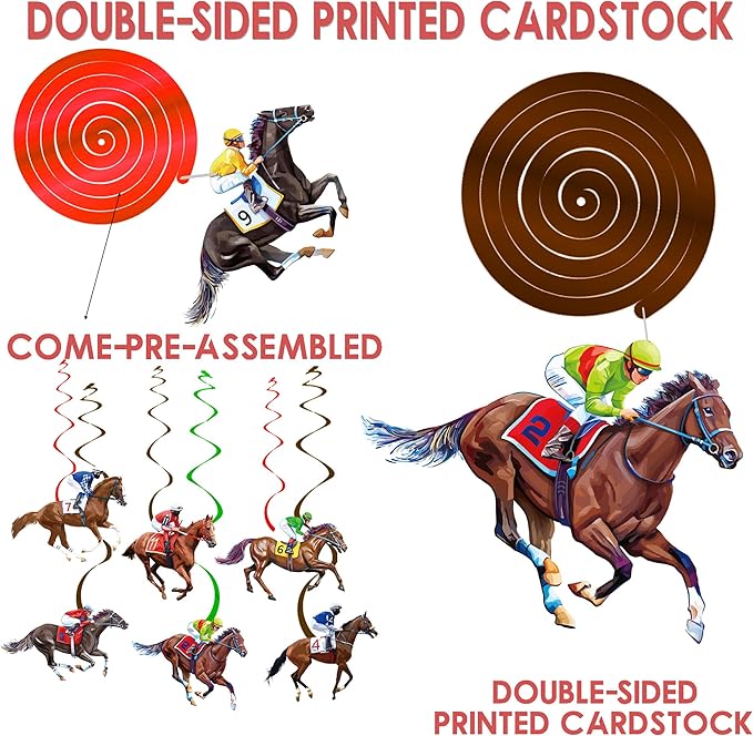 Horse Racing Hanging Swirls 20PCS Derby Day Hanging Decorations Horserace Party Decorations Jockey Horse Race Cutout Streamers for Race Horse Equestrian Birthday Party Supplies