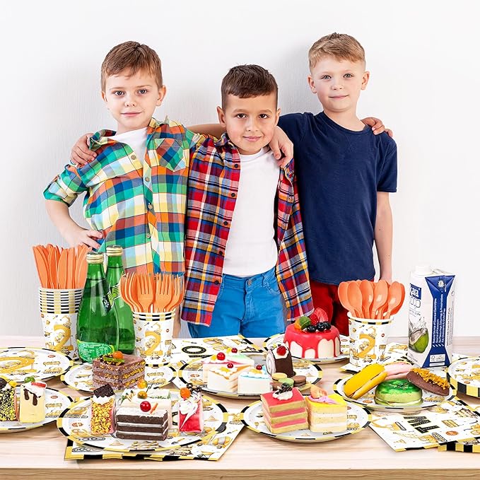 168pcs Construction 2nd Birthday Party Decorations 2nd Plates Napkins Tableware Set Disposable Paper Cups for Boys Construction Two Years Old Party Supplies Serves 24
