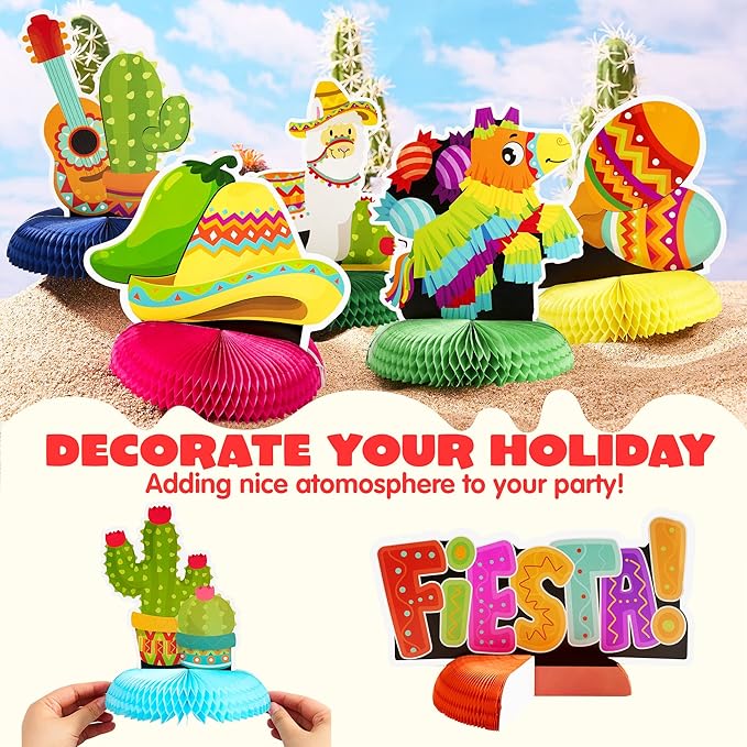 JOYIN 12 Cinco De Mayo Fiesta Honeycomb Table Centerpiece 8.5” for Fun Fiesta Taco Party Supplies, Luau Event Photo Props, Mexican Theme Decoration, Carnivals Festivals, Taco Tuesday Event