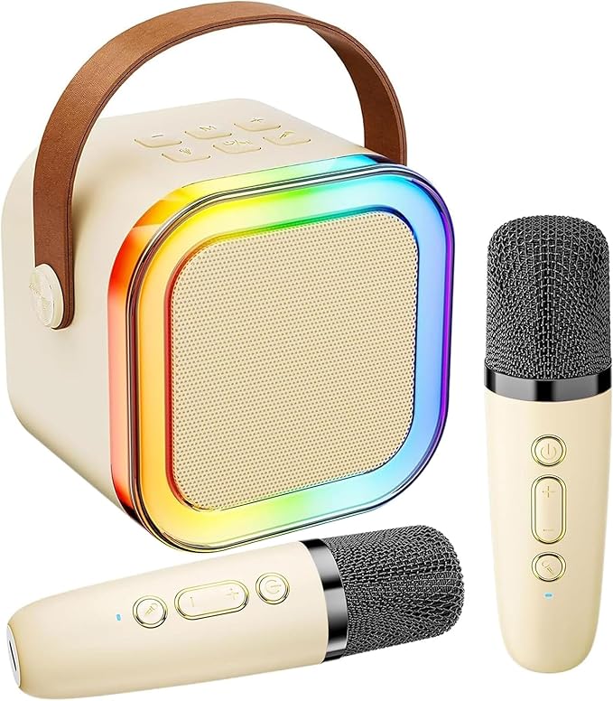 Mini Karaoke Machine for Kids KTV Machine for Kids Mini Karaoke Machine with 2 Wireless Microphones，Kids Karaoke Machine High Sound Quality Kids Karaoke with Easy Connectivity (White - 2 Mics)