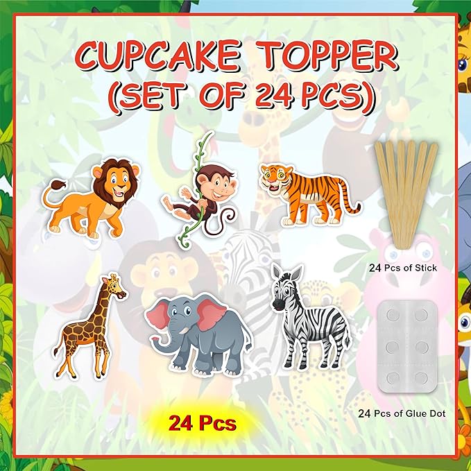 Jugle Safari Cupcake Topper – Animal-Themed Decorative Party Picks for Birthday Cupcakes, Dessert Tables, Nature-Inspired Celebrations, Event Styling, Themed Parties, and Special Occasion Decorations