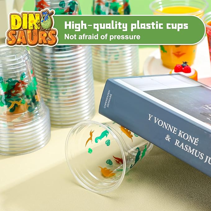 50 Pcs 12 oz Dinosaur Birthday Decorations Dinosaur Cups Plastic Dino Tumbler for Kids Birthday Party Supplies Decorations, Green