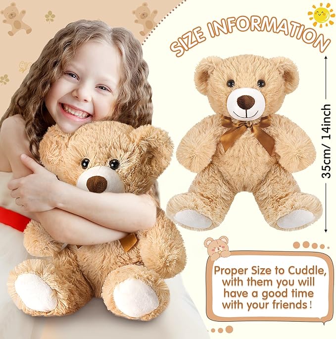 Zhanmai 18 Pcs 14 Inch Bears Stuffed Animal Bulk Gifts Plush Bear Toys for Birthday Baby Shower Graduation Party Favor(Light Brown)