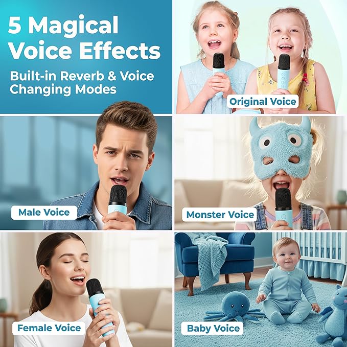 Mini Karaoke Machine for Kids | Pre-Loaded 25 Kids Songs | Bluetooth Speaker, 2 Wireless Microphones | Ages 3, 4, 5, 6, 7+ Year Old Birthday Gift | Toy for Girls, Boys, Toddler