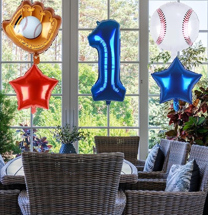 Baseball Balloons 1st Birthday Decorations for Boy | Rookie of the Year First Birthday Decoration Baseball Sports Theme Party Supplies Foil Mylar Navy Blue Red White Sports Balloon Arch Kits