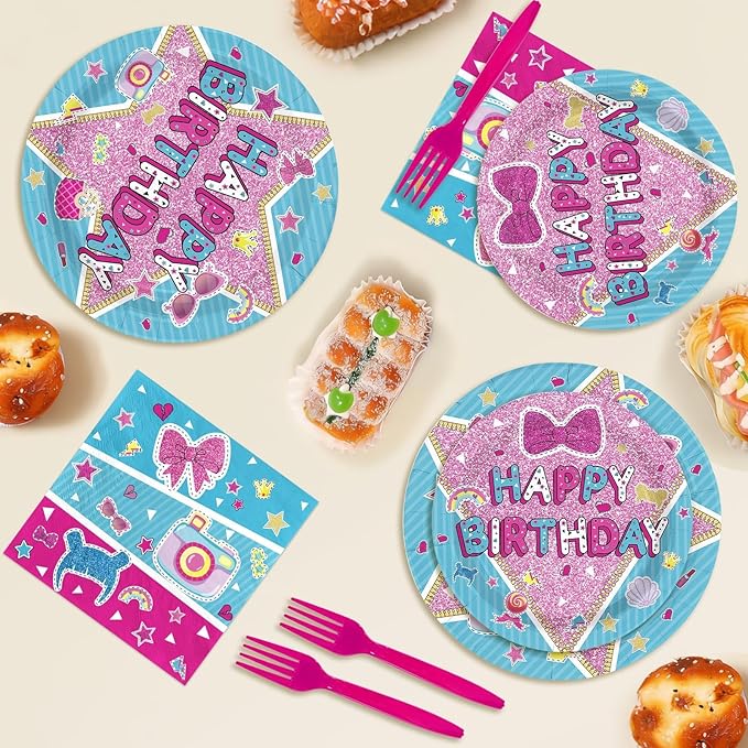 96 Pcs Surprise Dolls Party Supplies Surprise Birthday Plates and Napkins Doll Themed Tableware Set for Boy Girl Pink Blue Birthday Baby Shower Party Supplies, Serves 24