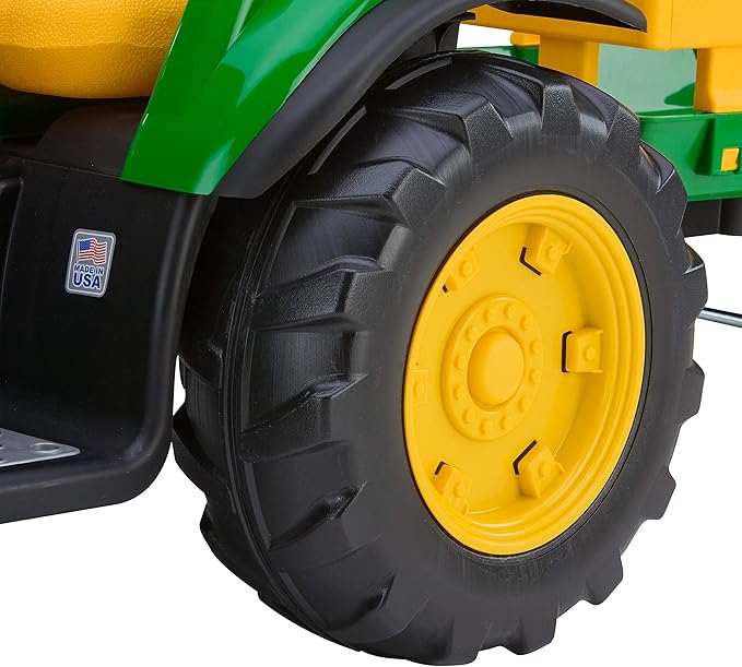 Peg Perego John Deere Ground Force Extra-Large 12 volt Ride-On Tractor with Trailer & FM Radio, Durable Design for Kids Ages 3-7