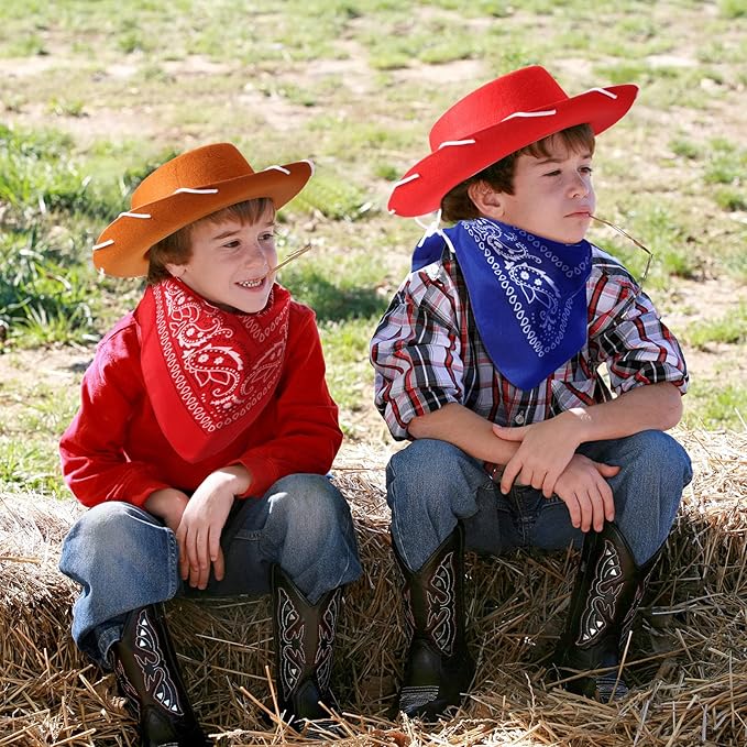 Unittype 18 Sets Cowboy Hats and Bandanas Bulk Kids Western Cowboy Costume Accessories Kids Party Supplies