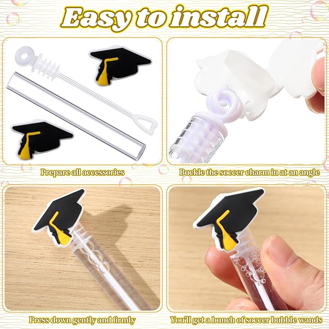48 Pcs 4.2'' Mini Bubble Wands Bubbles Party Favors Birthday Party Supplies Favor Decorations for Gift Back to School Goodie Bag, Contains Liquid(Graduation Hats)