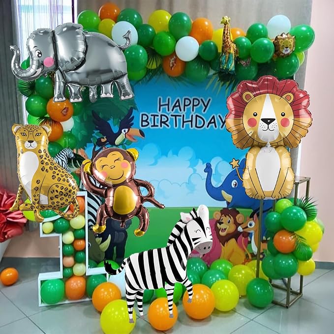 Jungle Safari Animals Balloons, Jungle Safari Theme Birthday Party Decorations, Lions Zebra Elephant Monkey Leopard Foil Balloons for Kids Boys Wild One Zoo Birthday Baby Shower Party Decor Supplies