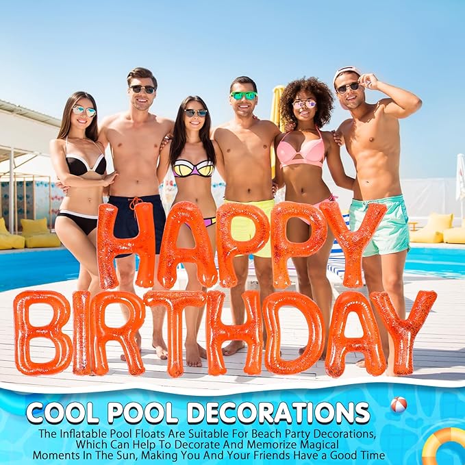 Shappy 20'' Happy Birthday Pool Large Floating Letter Balloons with Adhesive Dots Inflatable Pool Decorations for Summer Birthday Party
