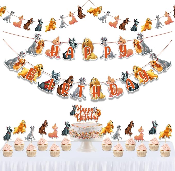 "Lady and the Trmp Theme Birthday Party Supplies – Cute Cartoon Dog Theme Decorations – Perfect for Birthday Parties, Baby Showers, Family Celebrations, Movie Nights, and Inspired Party Events"