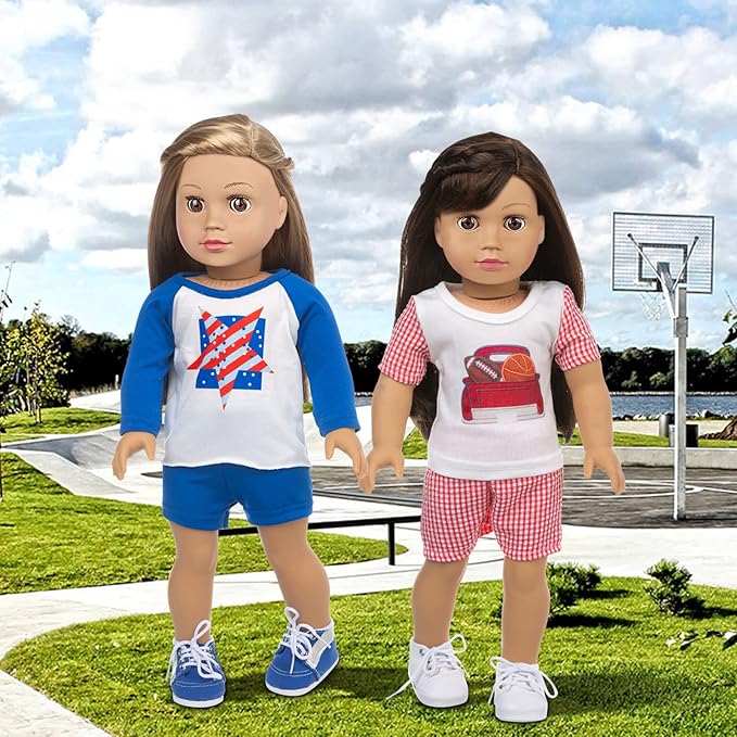 23 Pcs American Doll Clothes Dress and Accessories Sets for American 18 inch Dolls - Including 10 Complete Set of Clothing , Doll Accessories with Hair Bands and Hair Clip
