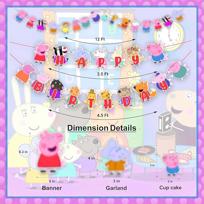 "Pepa Pig Theme Birthday Party Supplies – Cartoon Character Birthday Decorations – Happy Birthday Banner, Cake Topper, Cupcake Toppers & Party Décor for Boys and Girls Celebrations"
