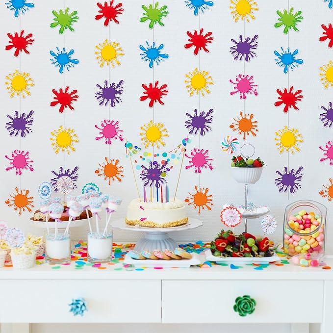 Duraaamo 8 Pcs Colorful Art Paint Party Decorations Paint Splatter Hanging Garland Paper Slime Painting Banners for Art Theme Birthday Decoration Baby Shower Slime Party Supplies Ceiling Decor