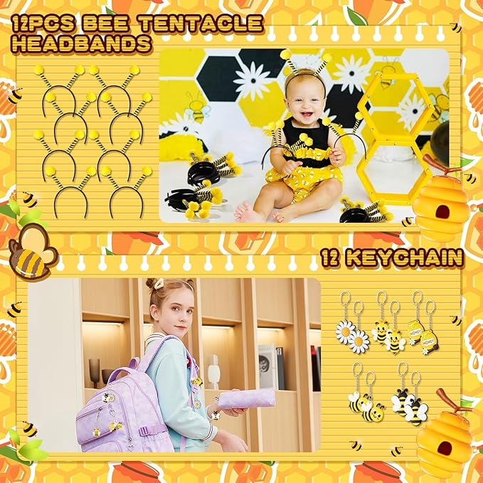Vanblue 110 Pcs Bee Party Favors Themed Birthday Decorations Honey Bee Party Supplies Gift Bags for Classroom Decorations Class Reward Gift Prizes Goodie Bag Stuffers