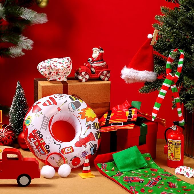 Kacctyen 14 Pcs Fireman Themed Christmas Doll Accessories Include Christmas Doll Firefighter Suit Sleeping Bag Apron Santa Hat Scarf Glasses Pillow Eye Mask Shoes Mask Hammock