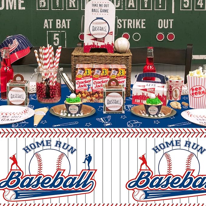 4 Pcs Baseball Tablecloths, Plastic Baseball Table Covers Rectangular Table Cloth for Baseball Themed Party Supplies Sports Event Birthday Party Decorations, 51x86 Inch