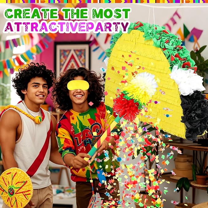 27" Taco Pinata Party Supplies - Large Paper Mache Taco Figurine for Fiesta, Cinco De Mayo, Birthday & Taco Two-Tuesday - Mexican Theme Centerpiece & Interactive Game for Candy & Fillers