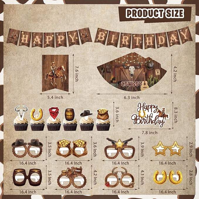 Western Party Decorations, 126 Pcs Wild West Cowboy Rodeo Bday Party Decor Supplies for Boys - Backdrop, Banner, Tablecloths, Centerpieces, Paper Glasses, Hat, Stickers, Wall Signs
