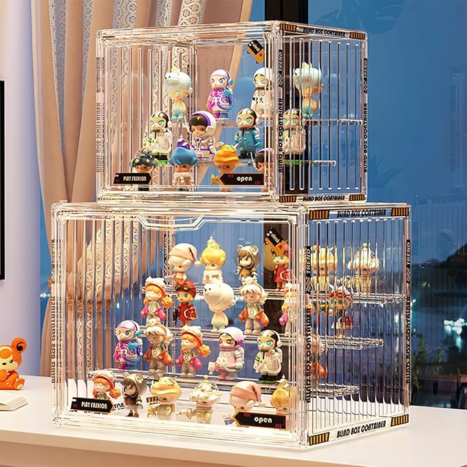 Large Acrylic Display Case Stand for Figures Unique Design 4 Tier Display Box for Collectibles Stackable Dustproof Clear Display Stand for Pop Mart Action Figures