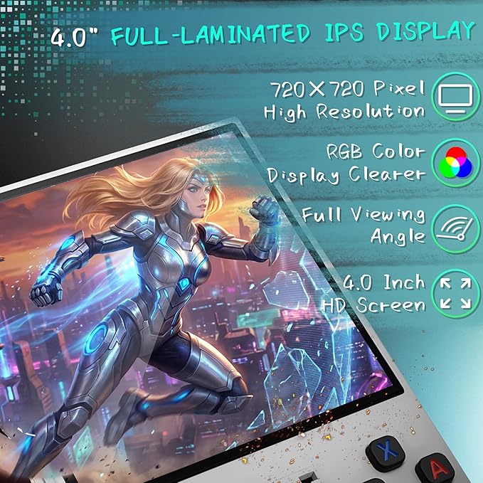 R36MAX Handheld Game Console, 40000+ Games Retro Gaming Console, 256GB TF Card Mini Retro Video Arcade, 4000mAh Portable Rechargeable 4.0" IPS HD Screen Pocket Arcade, White
