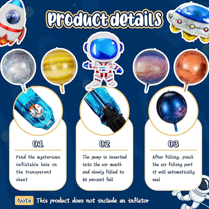 16 Pieces Galaxy Space Balloons - Large Outer Themed Decorations Rocket Spaceship Astronaut Planet Foil Balloons for Kids Birthday Baby Shower Party Supplies