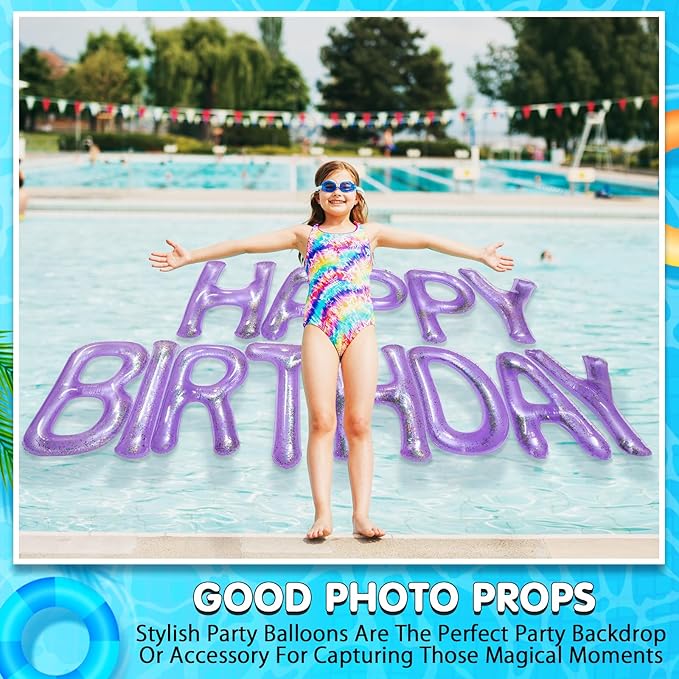 Shappy 20'' Happy Birthday Pool Large Floating Letter Balloons with Adhesive Dots Inflatable Pool Decorations for Summer Birthday Party