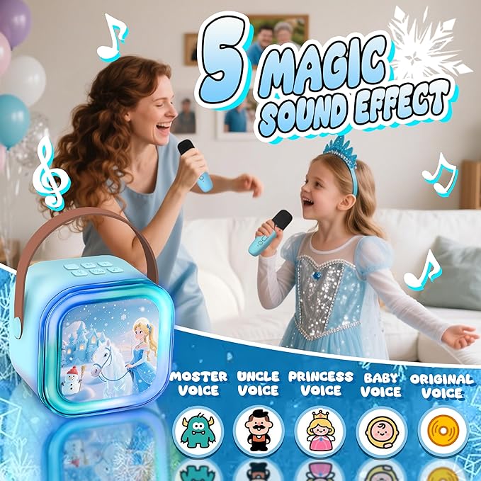 Kids Karaoke Machine for Kids Frozen Toys Gift, Mini Karaoke Machine with 2 Wireless Microphones for Girl 3 4 5 6 7 8 Year Old Girl Birthday Gifts for 4 5 6 7 8 Year Old