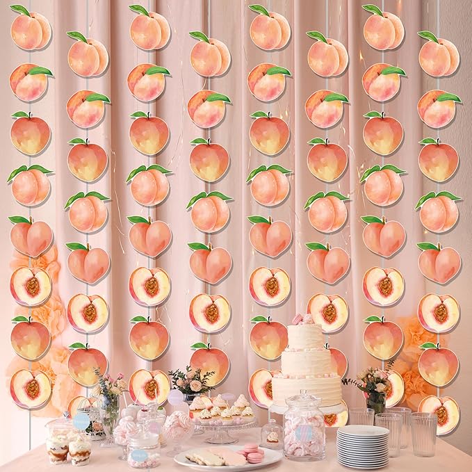 Peach Birthday Party Supplies 8PCS Peach Garlands Sweet as a Peach Decorations Fruit Theme Paper Hanging Garland Banners for Sweet Little is on The Way Baby Shower Wedding Decor