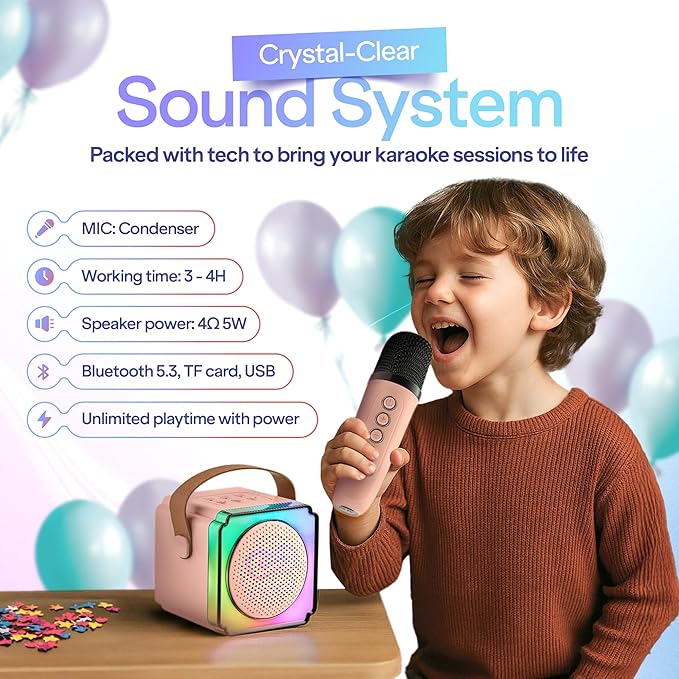 Karaoke Machine for Kids (1, Pink)