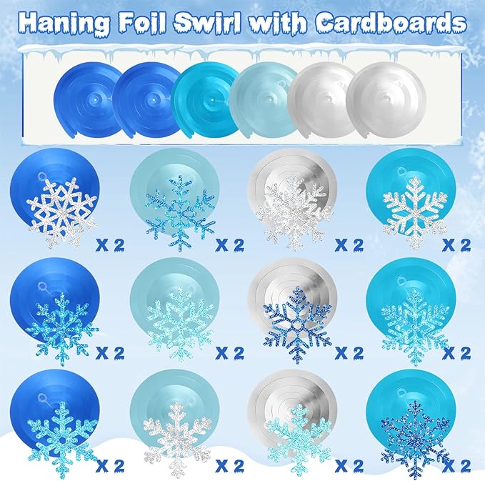 Sumind 30 Pcs Winter Party Wonderland Decorations Snowflake Hanging Swirls Ceiling Decor Winter Baby Shower Streamers Christmas Hanging Decor Holiday Birthday Wedding Party Supplies(Blue, Silver)