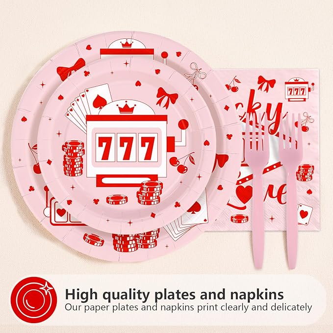 96Pcs Casino Themed Bachelorette Party Supplies She Hit The Jackpot Plates and Napkins Vegas Bachelorette Tableware Set for Girls Wedding Lucky in Love Engagement Party Decorations Serves 24