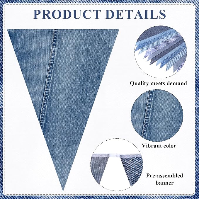 HESTYA 5 Pack 49 Ft Denim Pennant Banner, Blue Jean Theme Triangle Garland, Cowboy Western Party Decorations, Rustic Farmhouse Bunting for Baby Shower, Birthday, Graduation, Country Festival Supplies