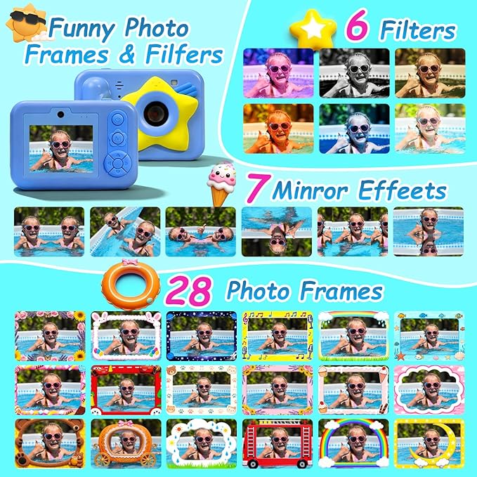 Waterproof Kids Toy Camera with 32GB Card,48MP 1080P HD Underwater Digital Camera – IP68 Shockproof Gift for Boys & Girls 3 4 5 6 7 8 9 10 Years, Ideal Christmas & Birthday Present – Blue