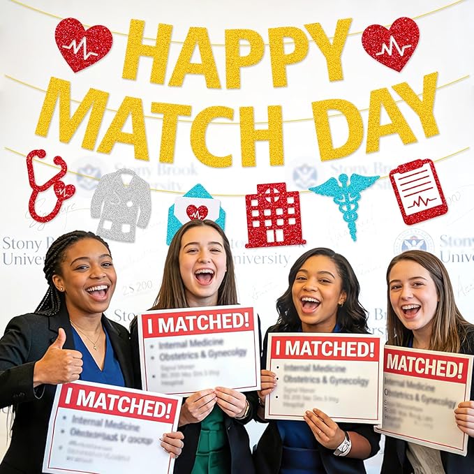 Happy Match Day Banner Medical Residency Match Day Party Decorations for Future Doctor Medical School Graduation Party Supplies (Gold)