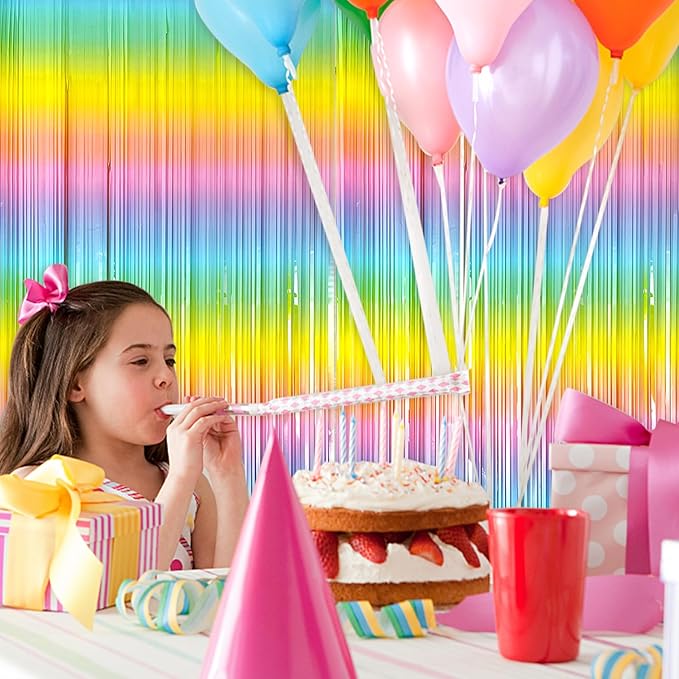 3 Pack Backdrop Pastel Rainbow Foil Fringe Backdrop Curtains Dance Party Decorations Photo Booth Props for Bachelorette Easter Decorations Christmas Halloween New Years Eve Party Supplies