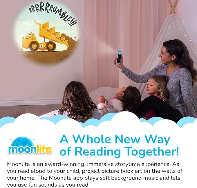Moonlite Storytime 2-Story Bundle, Requires Moonlite Projector (Sold Separately), Cars and Diggersaurs, Vibrant Storybook Art Projections with Sound Effects & Music