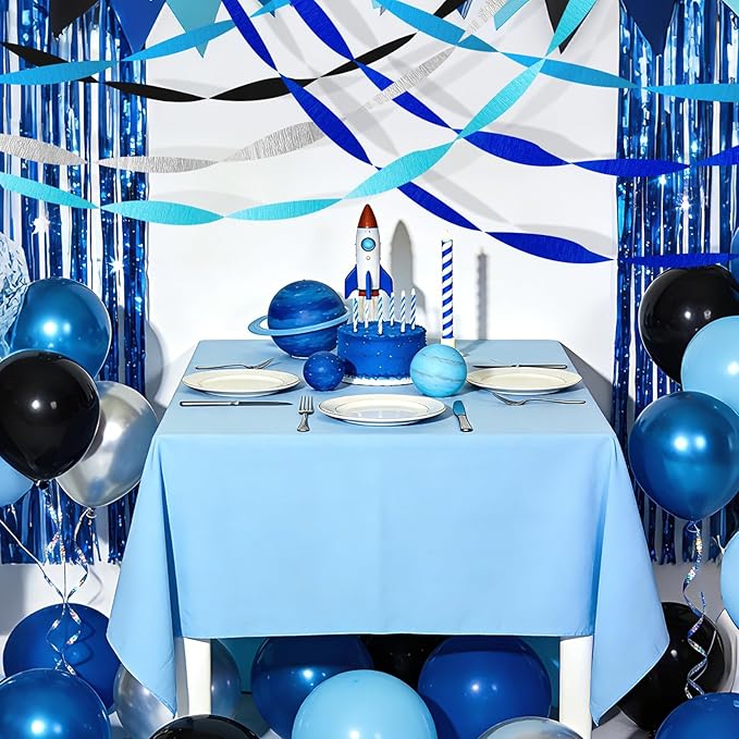 5 Rolls Blue and Black Crepe Paper Streamers - 410ft Total - Light Blue, Royal Blue, Silver, Black Party Decorations for Boys Men Birthday, Baby Shower, Space Theme, Graduation Party Supplies