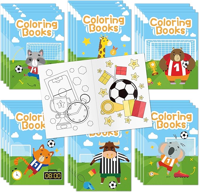 Soccer Coloring Books for Kids - 24Pcs Soccer Mini Coloring Booklet Sports Ball Theme DIY Art Drawing Book for Toddlers Birthday Party Favors Gifts Classroom Reward Home Art Activity Supplies