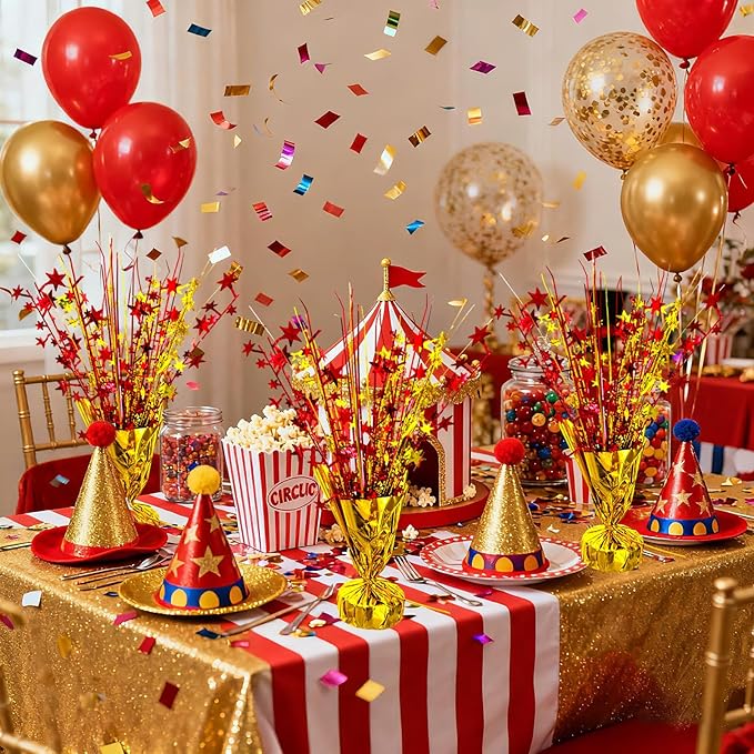6 Pack Metallic Foil Spray Table Centerpiece Decoration Star Brust Glitter Table Topper Decor for Birthday Circus Casino Graduation Christmas New Year's Eve Party Supplies Red Gold