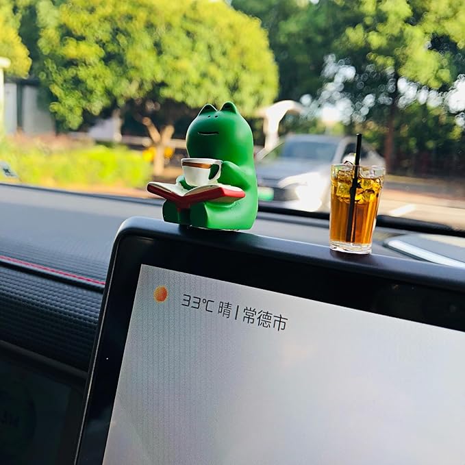 Cute Frogs Statues Car Dashboard Decorations Accessories Interior for Women Men, Funny Mini Coffee Collectible Figurines for Car Display Decor Rearview Mirrors Decoration Computer Monitor Ornaments