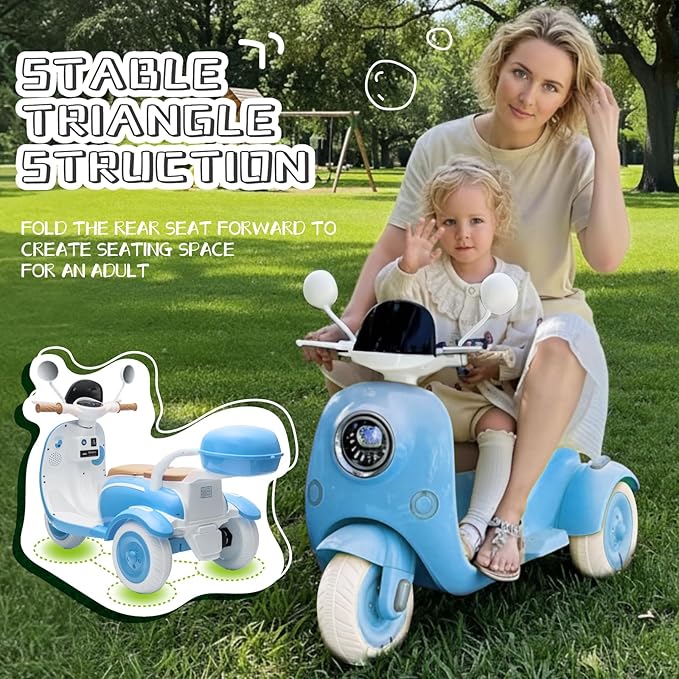 HEIMILI 12V Kids Electric Motorcycle for Girls, 3 Wheel Ride On Motorcycle for Kids 3-5 Years, Mini Battery Powered Motorbike with Bluetooth & MP3, Toddler Electric Ride On Toy, Blue