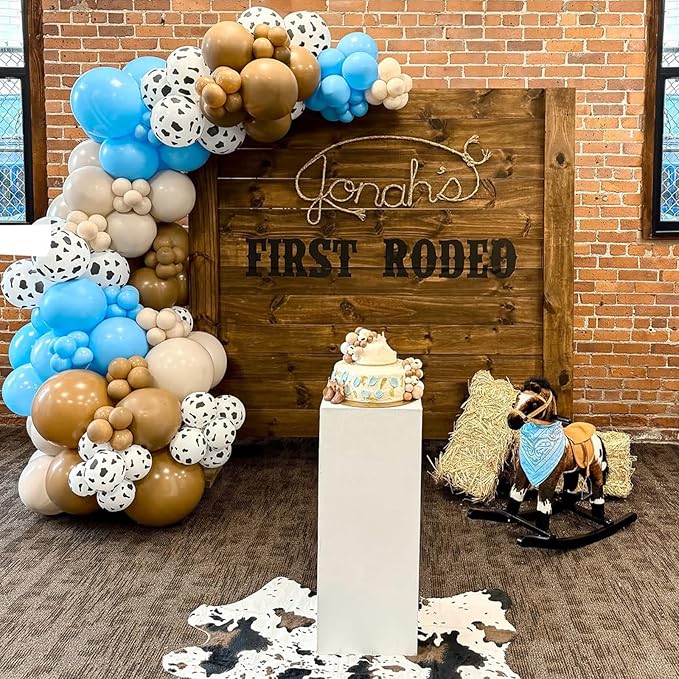 Blue Cow Print Balloons - Western Cowboy Baby Shower Decorations, Light Blue & Brown Cow Latex Balloons for Farm Animal Theme Birthday Party Supplies