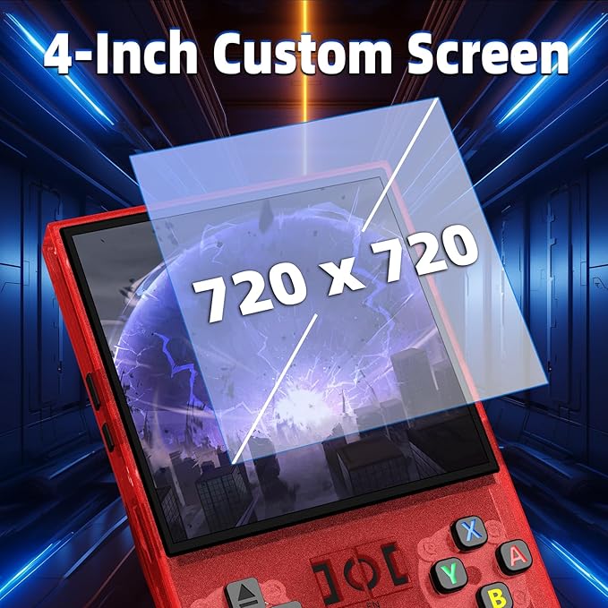 R36MAX Retro Gaming Console, Retro Handheld Games Console with 64GB TF Card, Portable Hand Held Open Source Linux System, 4.0 inch IPS HD Screen Video Game Consoles, 4000mAh Battery,Transparent Red