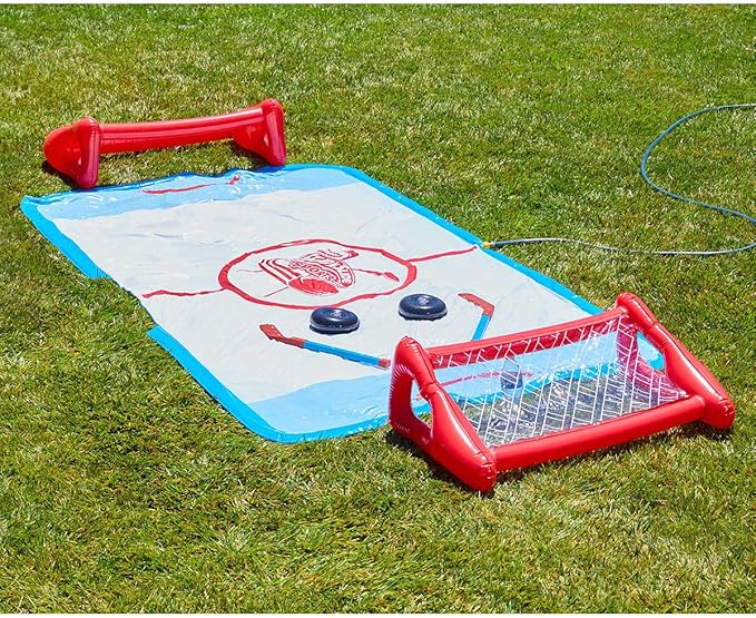 Wham-O Slip N Slide Water Knee Hockey Goals Set for Lawn Backyard Includes 2 Inflatable Hockey Goals 2 Hockey Sticks 1 Inflatable Puck