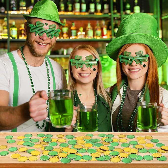 174 Pcs St. Patrick's Day Accessories Party Favor Set, Include Shamrock Glasses, Green Beads Shamrock Necklaces, Tattoos, Mustache, Bracelets, Coins, St Patricks Day Decorations Irish Party Supplies