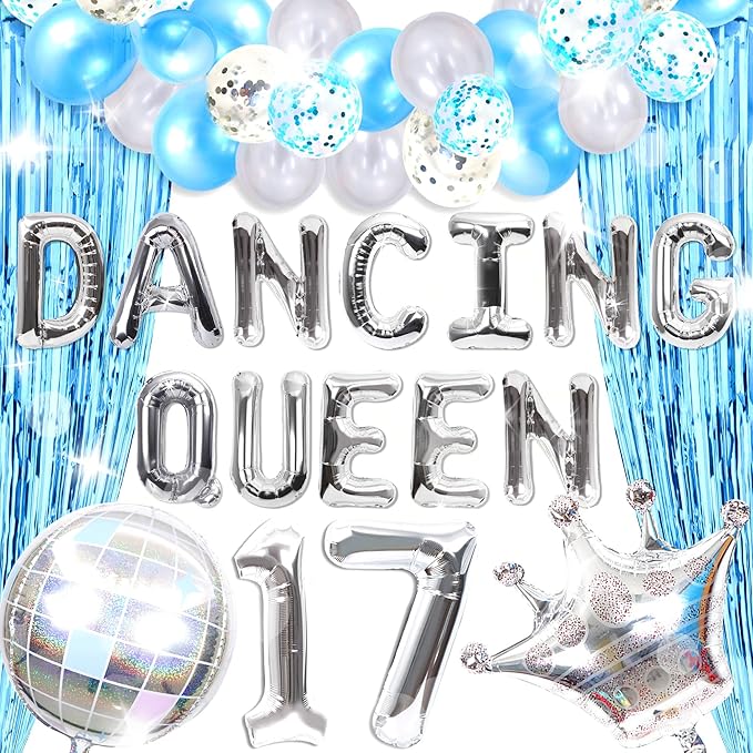 37 PCS Dancing Queen 17 Balloons Dancing Queen Mamma Mia Party Decorations 17 Birthday Party Decoration Sliver Blue 17 Birthday Decoration Mamma Mia Party Supplies