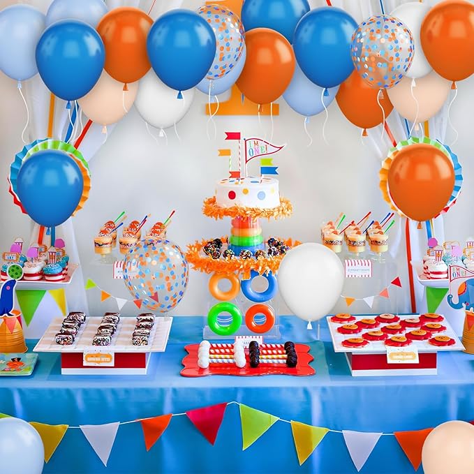 Orange and Blue Balloon, 12 Inch Blue White Orange Balloons Pastel Orange Balloons, Light Blue and White Confetti Balloon for Kids Birthday Baby Shower Graduation Engagement Party Decor