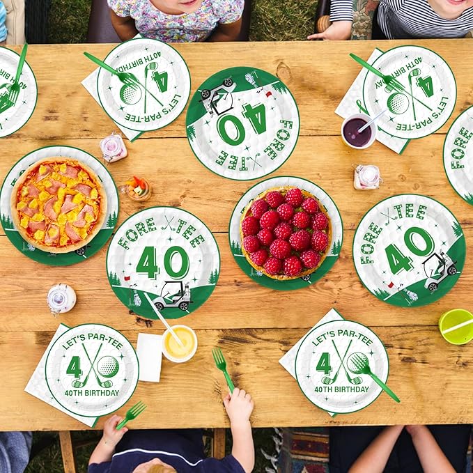 96Pcs Golf 40th Party Decorations for Men Golf 40th Birthday Paper Plates and Napkins Sets Sports Theme Decoration for Golfer Fans Forty 40 Years Old Party Supplies Serve 24